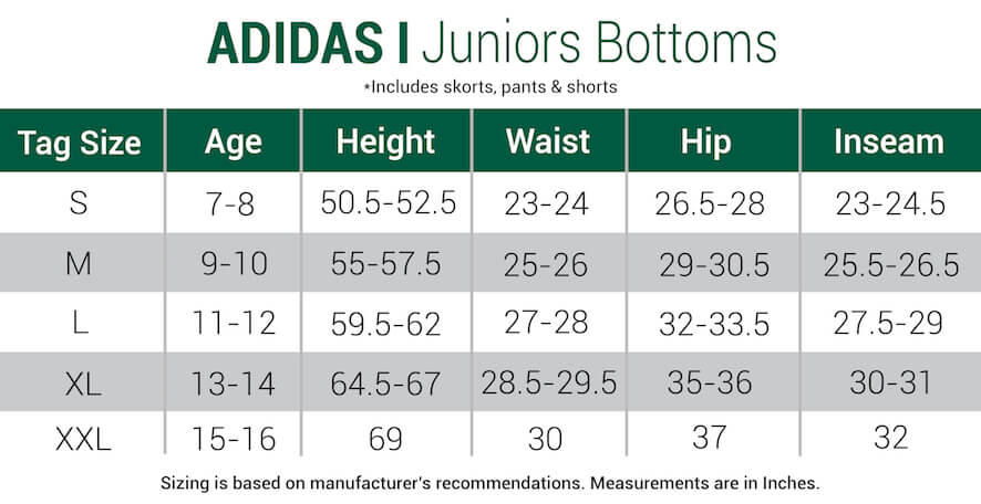 Adidas Boys Pants Size Chart