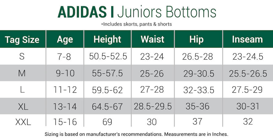 Junior Pants Size Chart