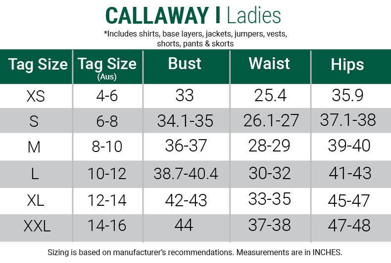 callaway-pants-womens size chart