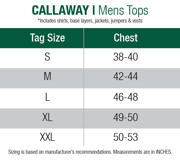 Callaway Polo Shirt Size Chart