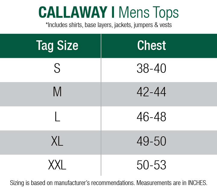 callaway-vests-mens size chart