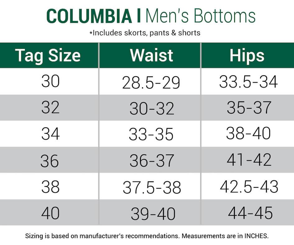 columbiagolf-shorts-mens size chart