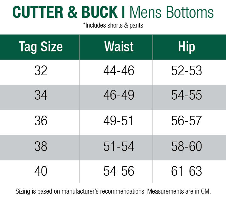 cutter&buck-shorts-mens size chart