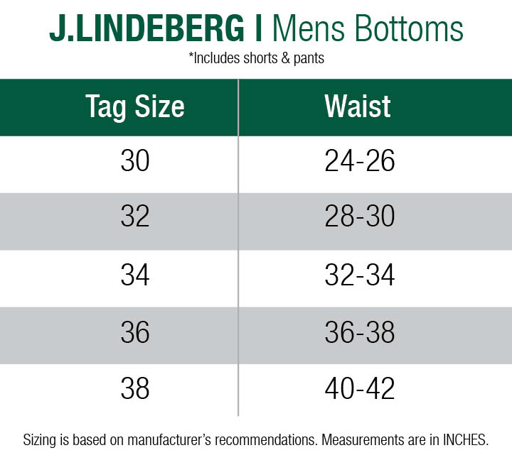 J Lindeberg Size Chart