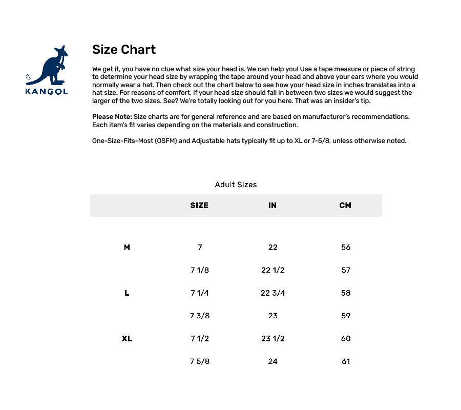 kangol-caps-mens size chart
