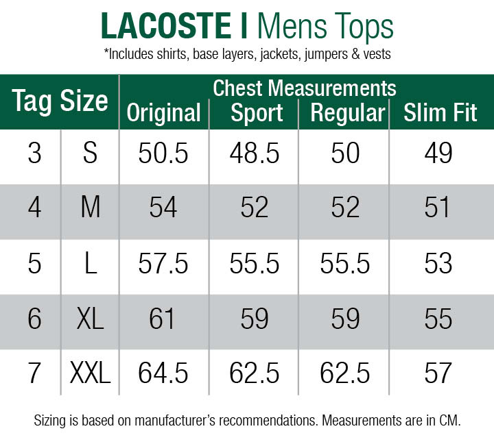 lacoste jumper sizes