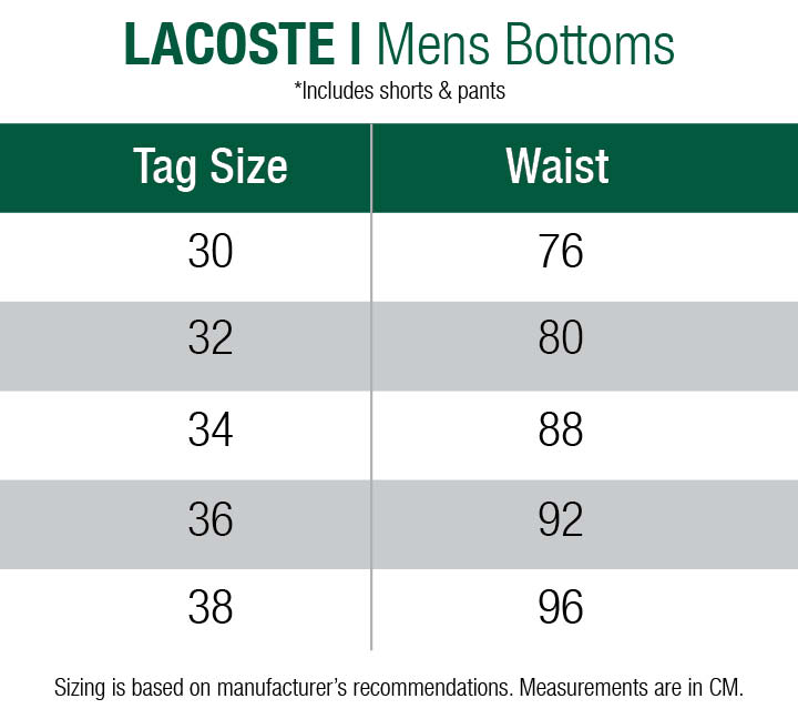 lacoste underwear size guide