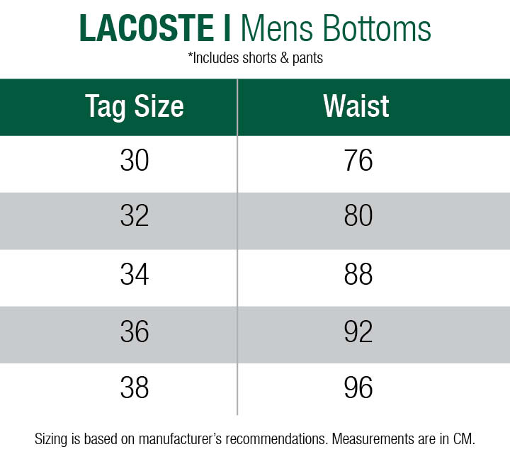 lacoste sport size guide