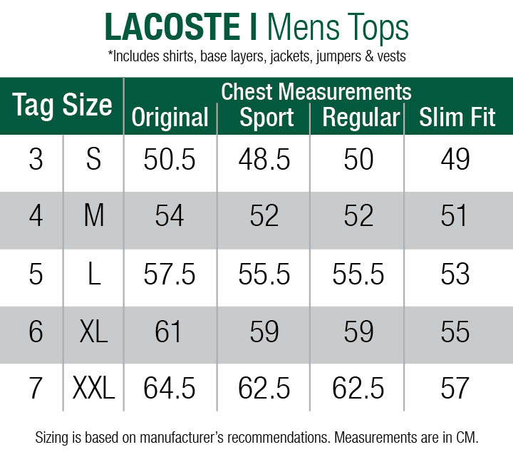 lacoste underwear size guide