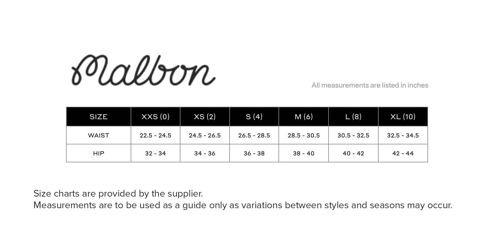 malbon-shorts-womens size chart