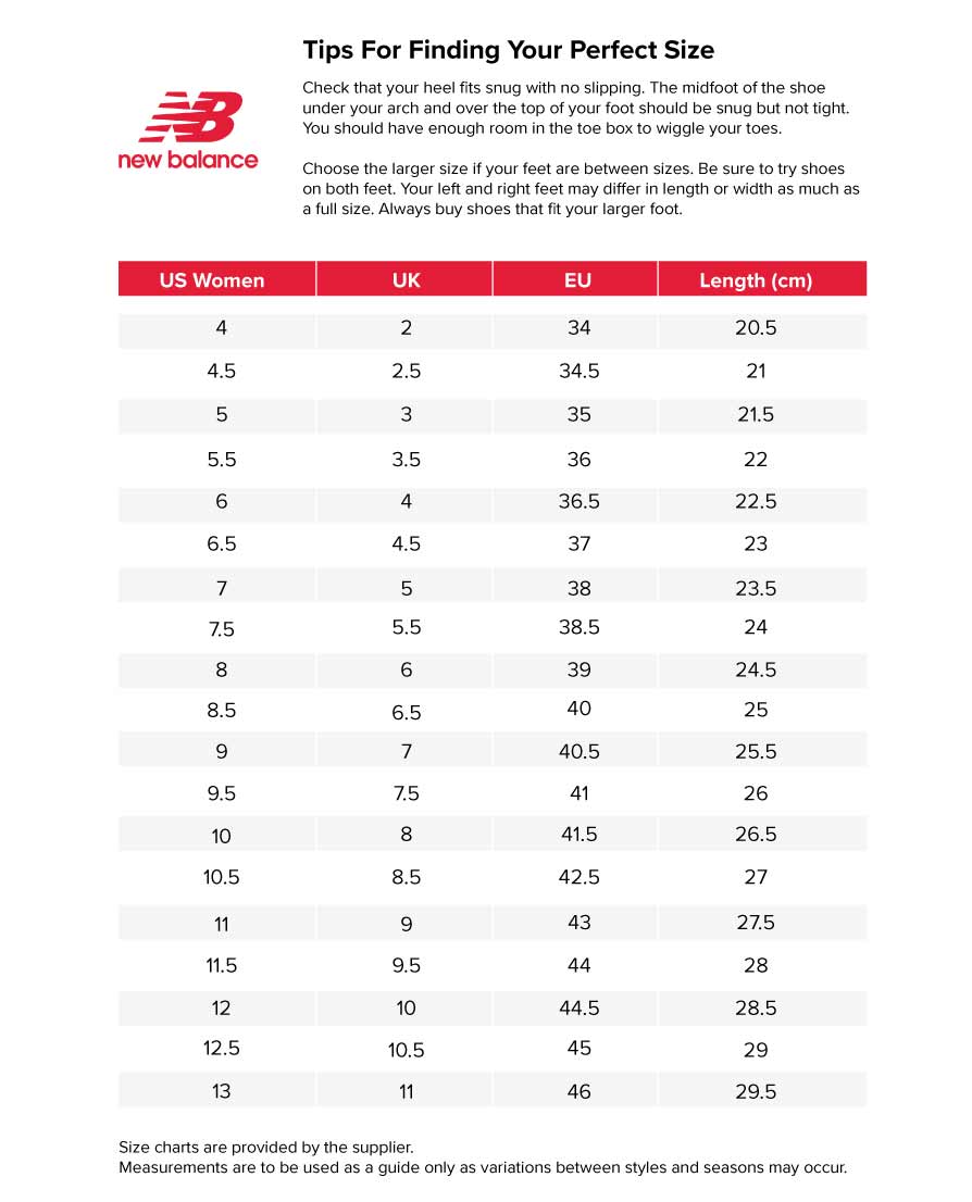 Balance 574 New Balance Women's Size Chart Shoes New Balance