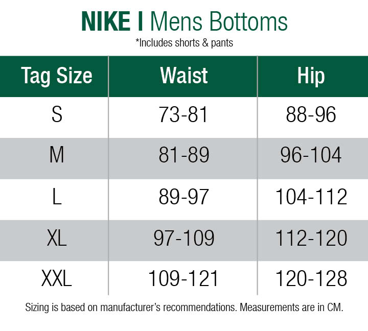 Nike Shorts Size Chart Men