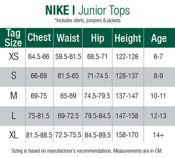 Nike Jackets Size Chart