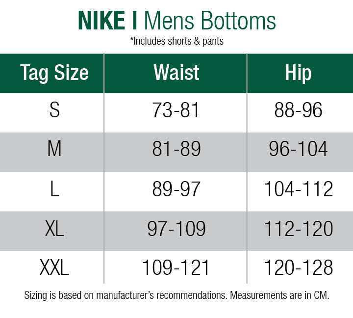 Nike Mens Waist Size Chart