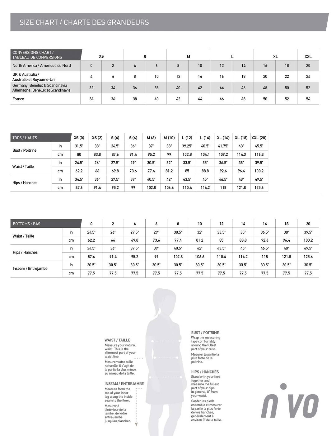 nivo-dresses-womens size chart