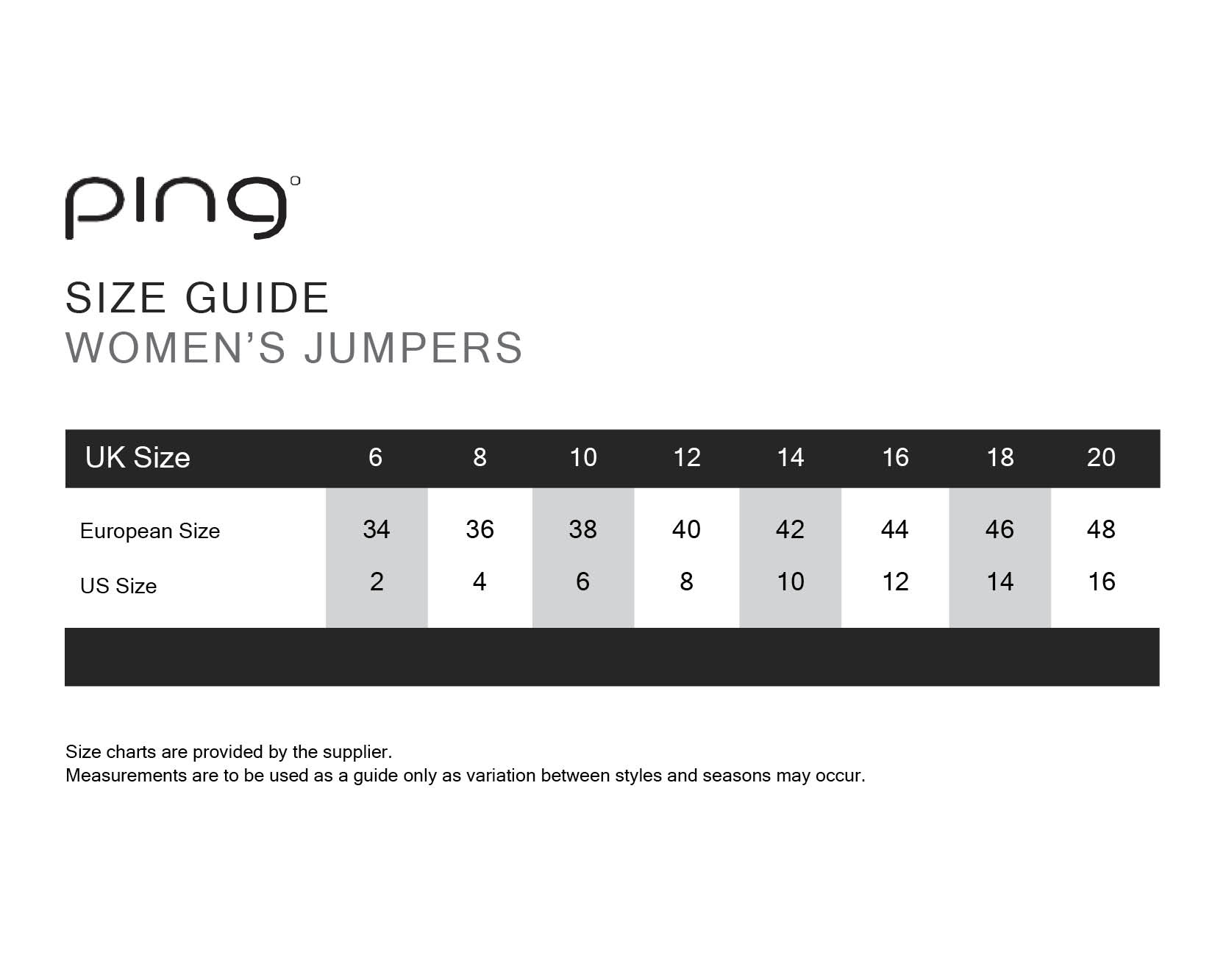 ping-jumpers-womens size chart