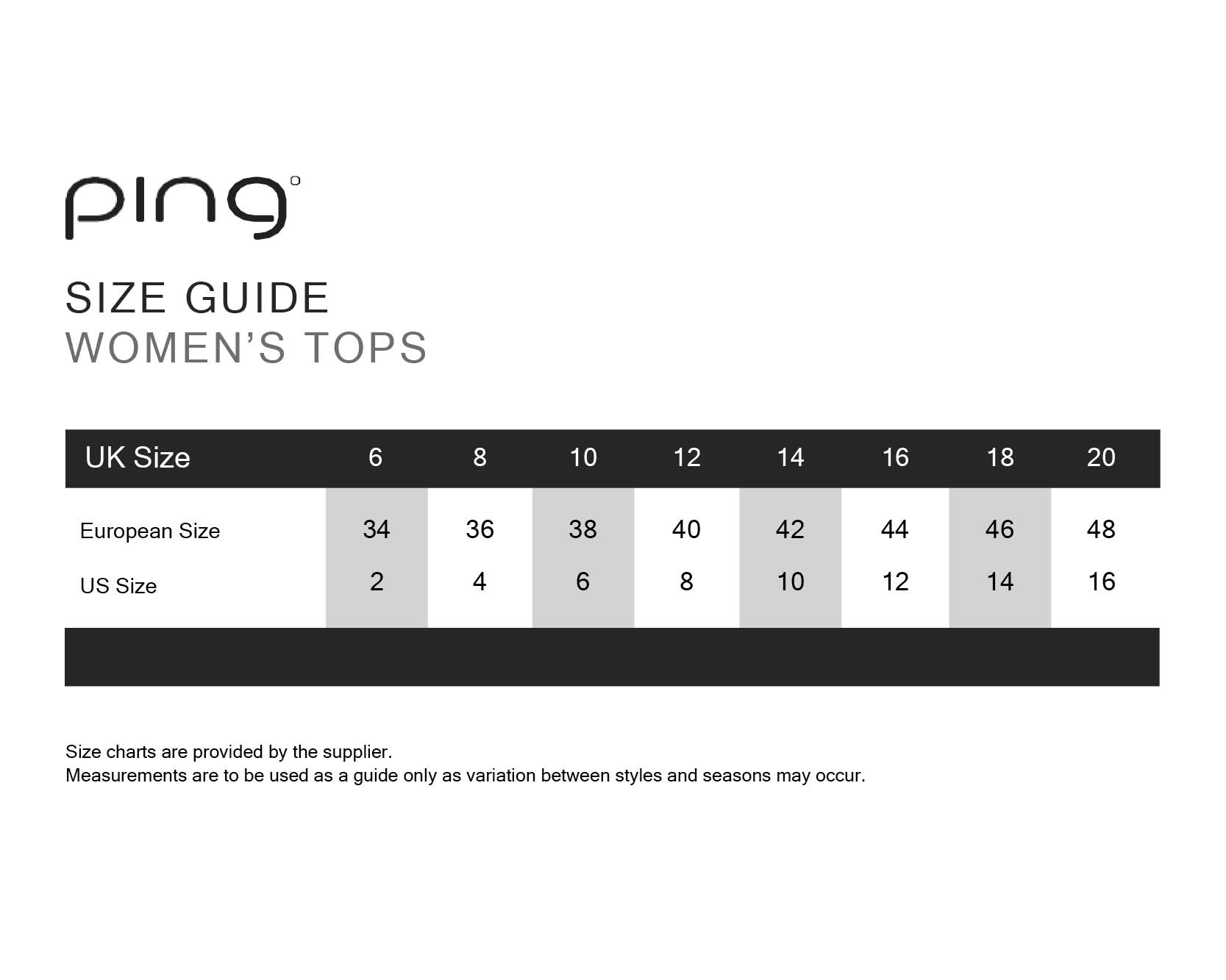 ping-shirts-womens size chart