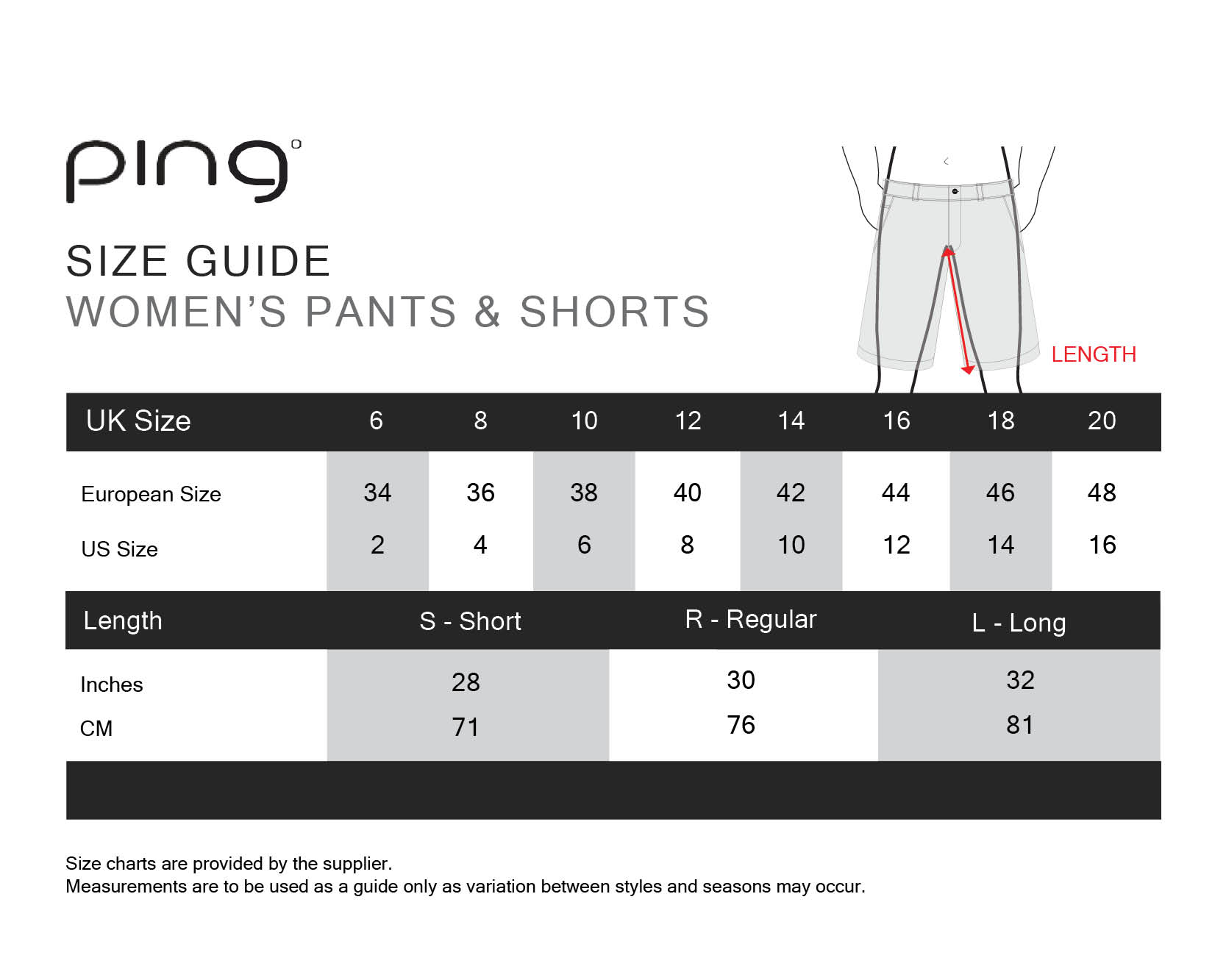 ping-shorts-womens size chart