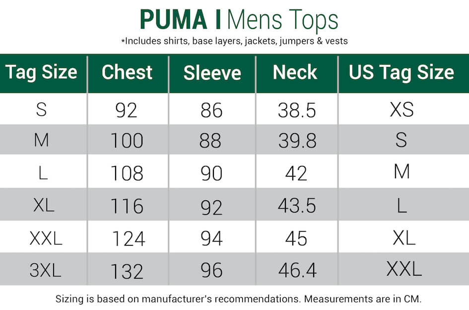 Puma Shirt Size Chart