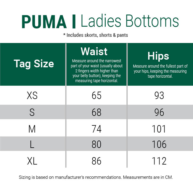 puma-shorts-womens size chart