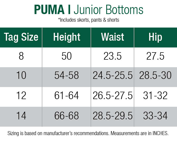 Puma Girls Size Chart