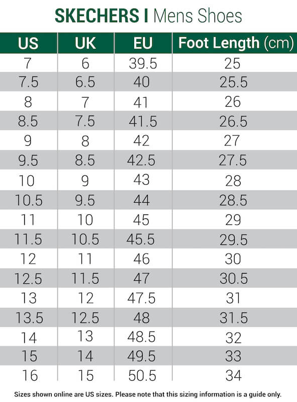 fájdalom Szégyen Eljárás skechers size chart Kérem egyformán üzlet