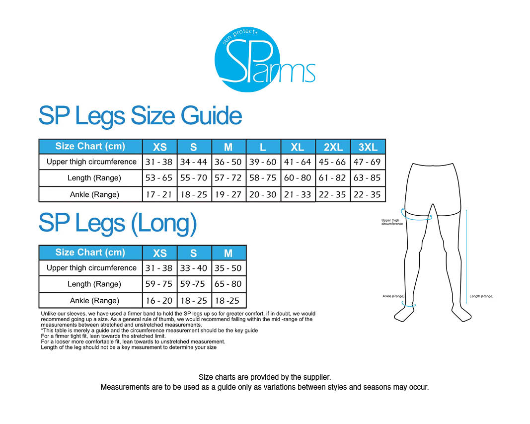 sparms-legsleeves-unisex size chart
