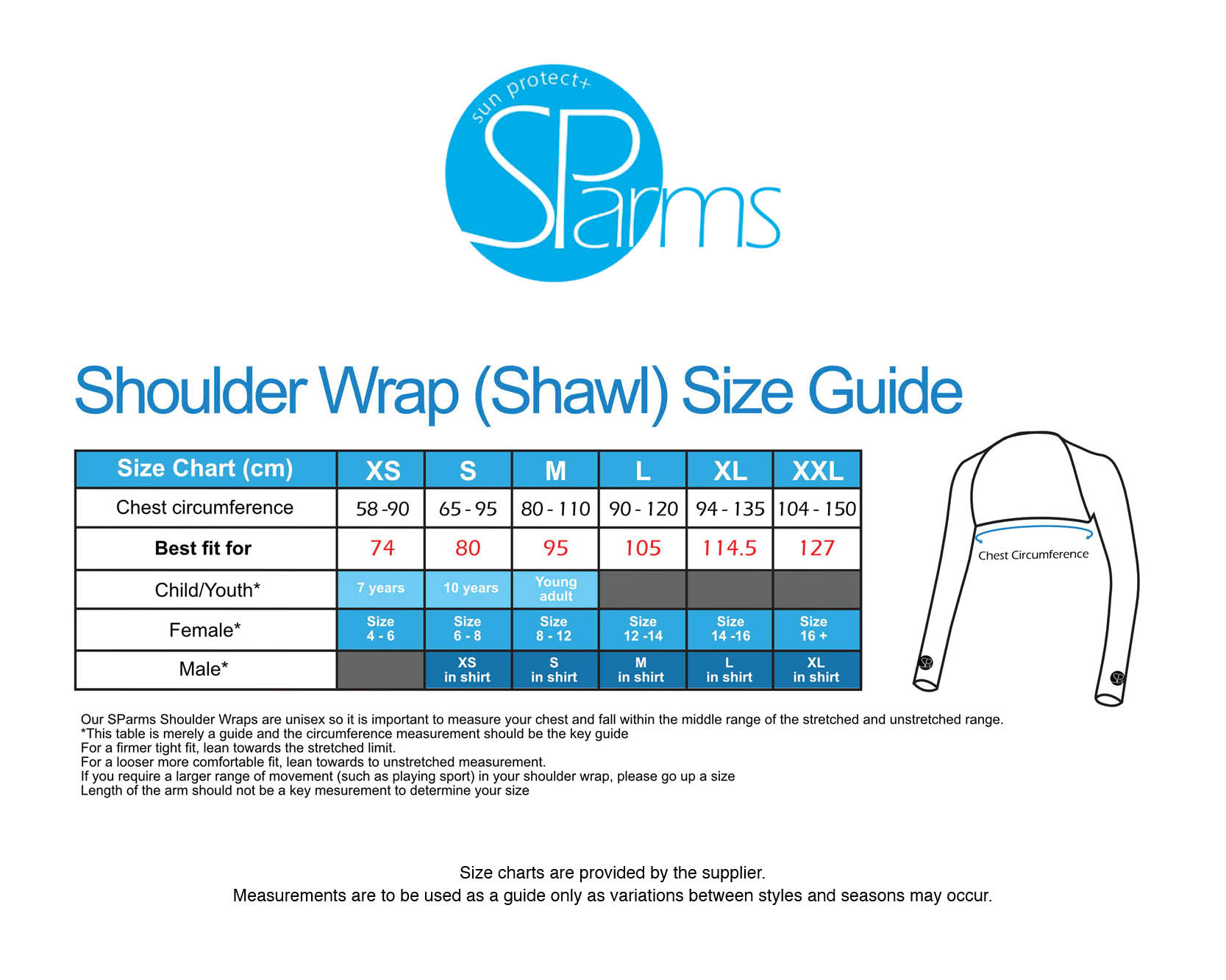 sparms-shawls-unisex size chart