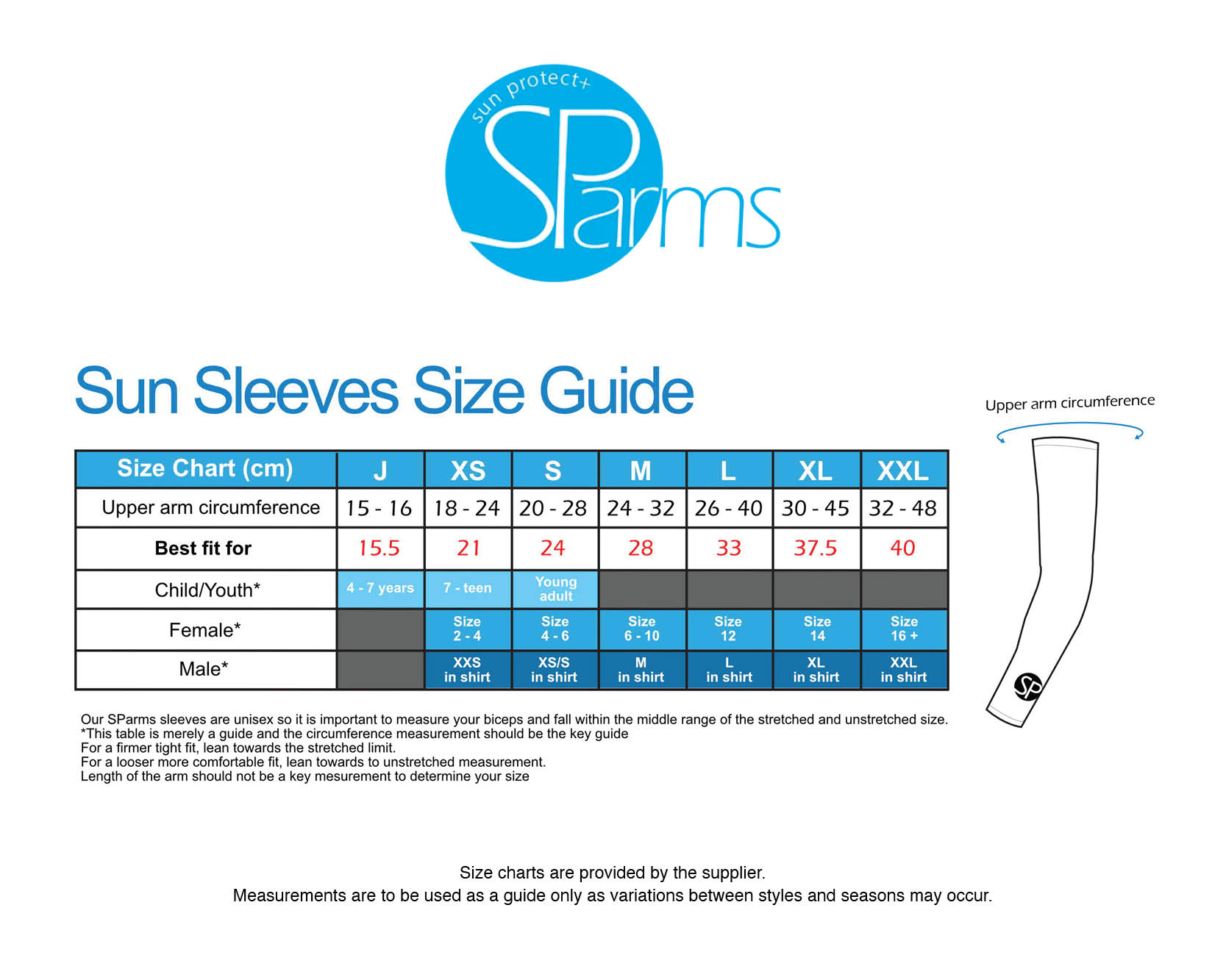 sparms-sleeves-unisex size chart