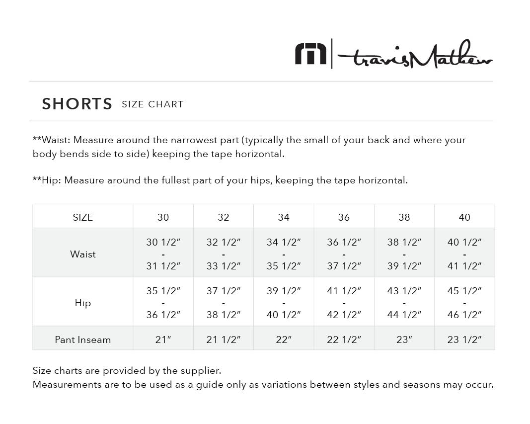 travismathew-shorts-mens size chart