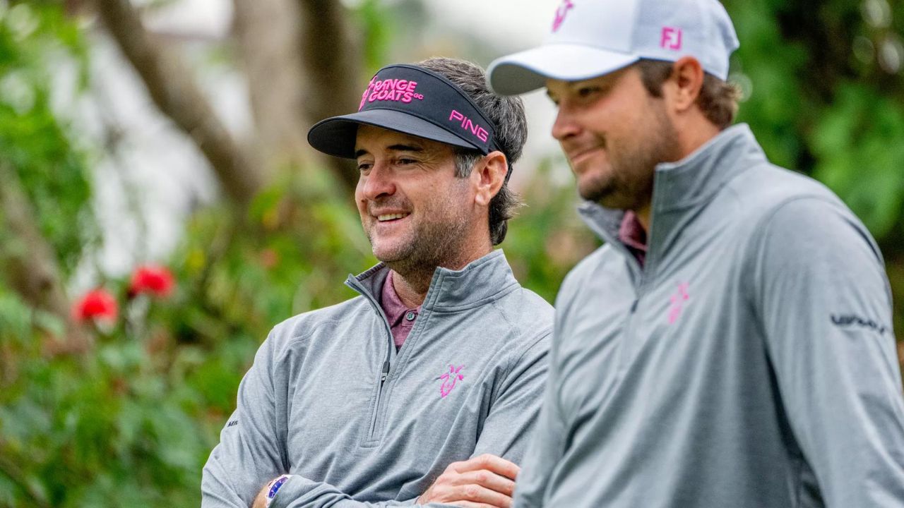 Bubba Watson and Peter Uihlein wearing RangeGoats merchandise