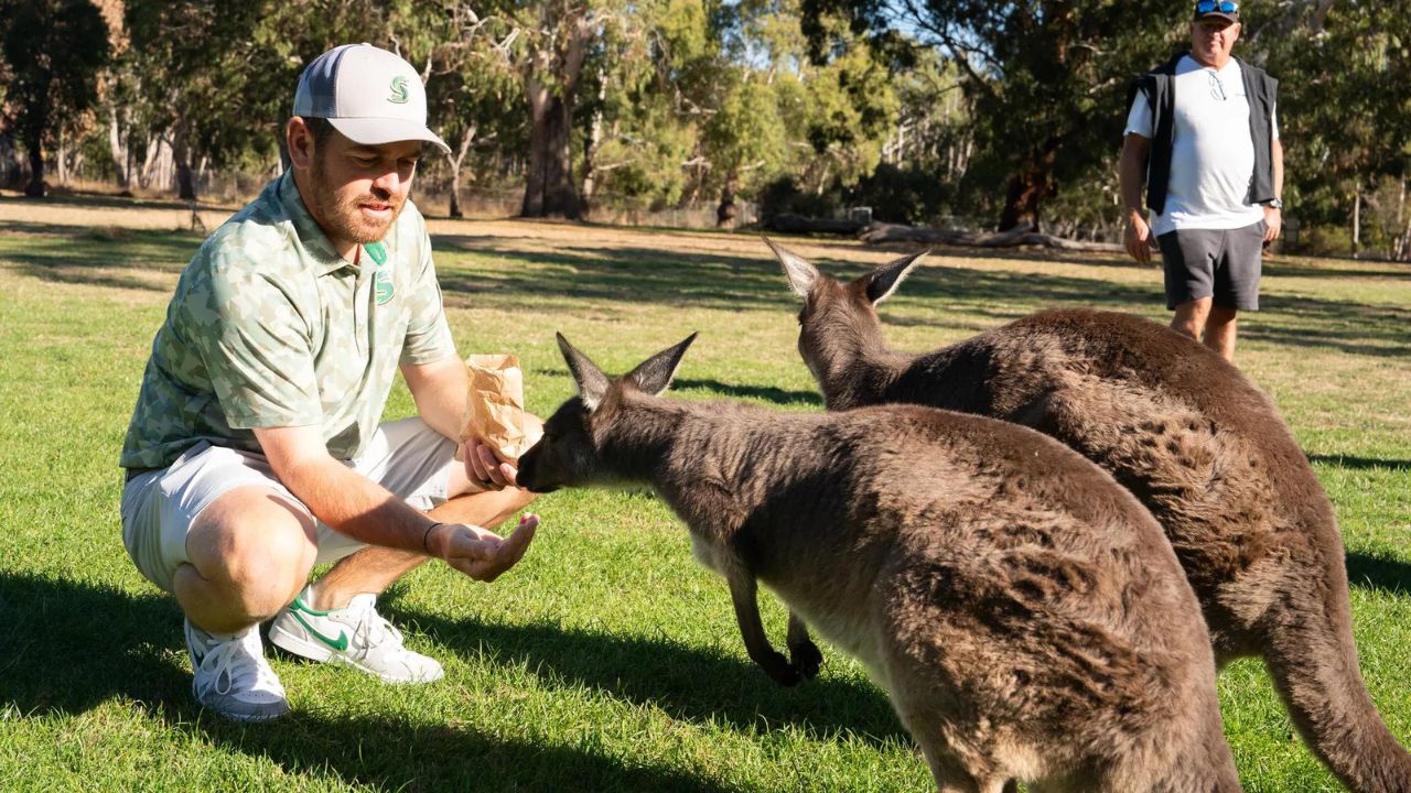 Stingers captain Louis Oosthuizen gets acquainted with some locals at The Grange Golf Club, host course of LIV Adelaide 2024