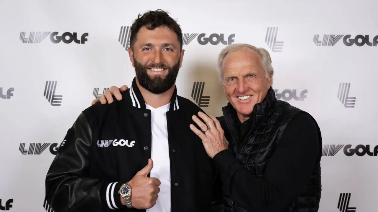 Jon Rahm with LIV commissioner Greg Norman after the Spanish golfer announced he would be joining the LIV golf tour Jon Rahm with LIV commissioner Greg Norman after the Spanish golfer announced he would be joining the LIV golf tour
